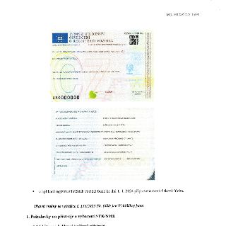 Vzor nového technického průkazu (osvědčení o registraci vozidla) platného od 1. 1. 2024. Horní část obsahuje údaje o majiteli/provozovateli a registrační značk…