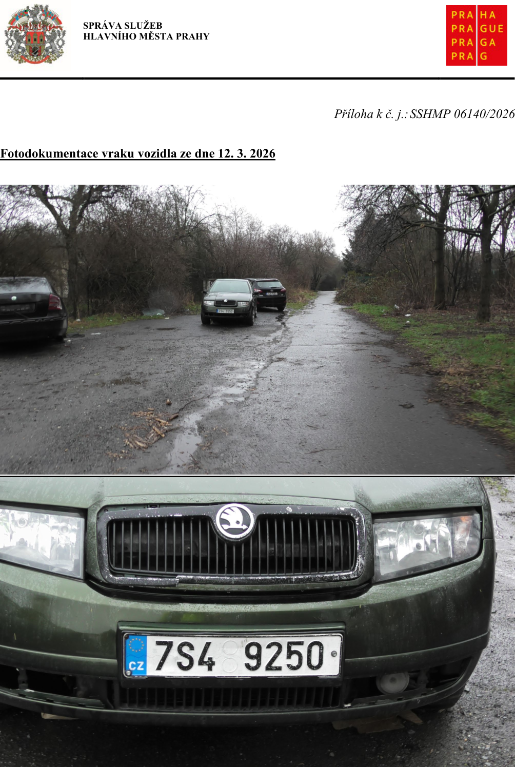 Fotodokumentace vraku vozidla Škoda s registrační značkou 7S4 9250.