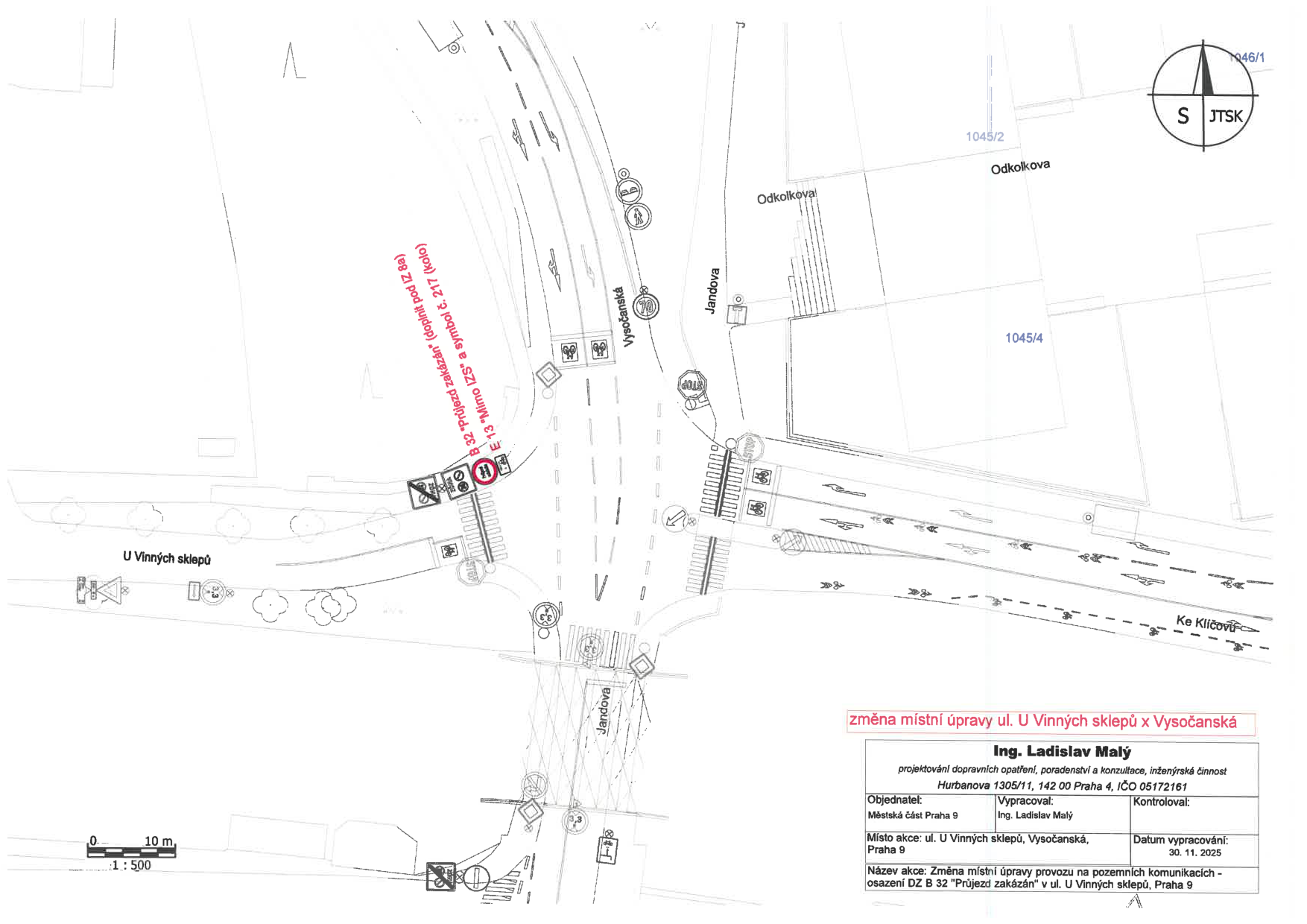 Dopravně inženýrské schéma pro úpravu provozu v ulici U Vinných sklepů.