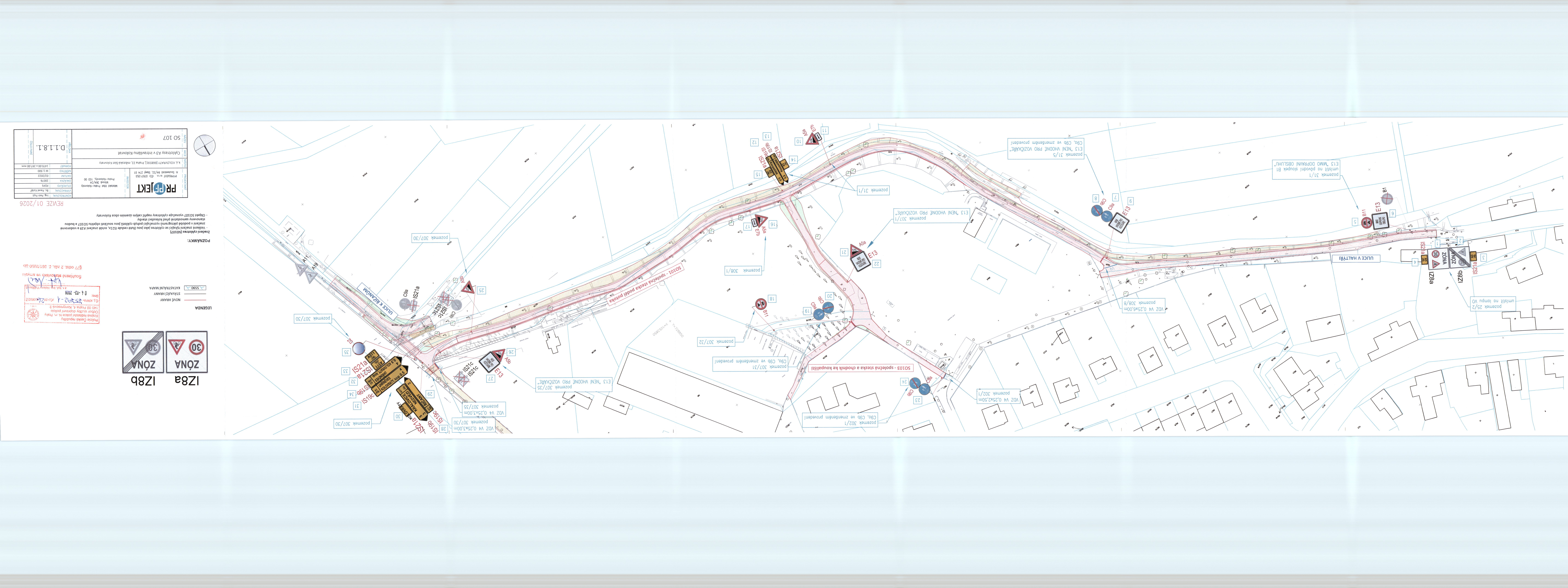 Dopravně inženýrské opatření (situační plán) s rozmístěním dopravního značení v obci.