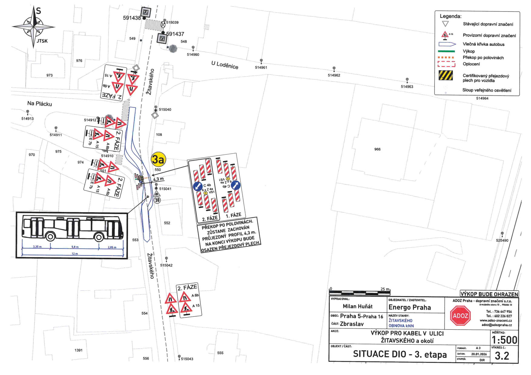 Dopravně inženýrské opatření (DIO) pro výkopové práce v ulici Žitavského v Praze-Zbraslavi.