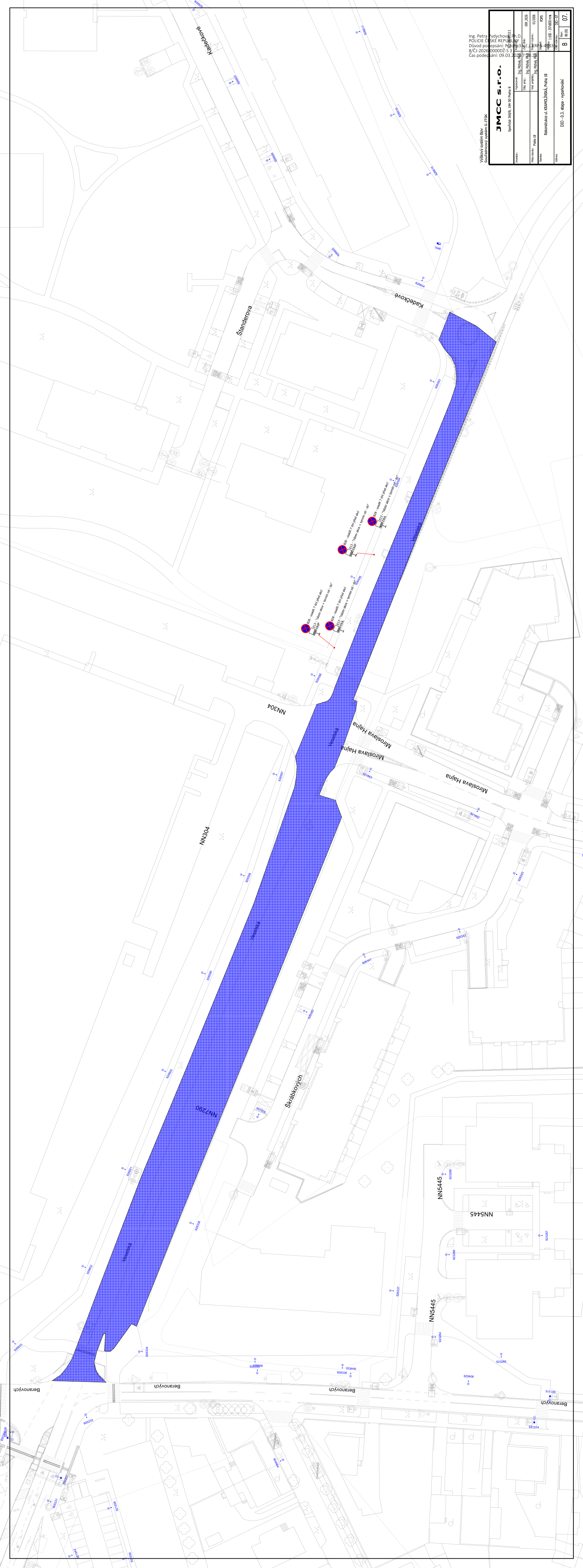 Koordinační situační výkres stavby se vyznačenou plochou zásahu v uliční síti.