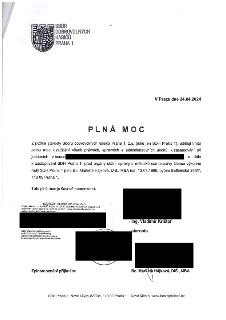 Plná moc ze dne 24.04.2024. Zmocnitel: Sbor dobrovolných hasičů Praha 1, z.s., zastoupený starostou Ing. Vladimírem Krištofem. Zmocněnec: Bc. Markéta Hájková,…