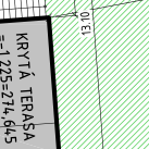 Výřez situačního plánu stavby, který obsahuje text 'KRYTÁ TERASA' a číselný údaj '13.10' (pravděpodobně rozměr v metrech). V horní části je částečně viditelný text '=1 225=274,645'.