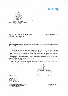 Úřední dokument Hlavního města Prahy, Magistrátu hlavního města Prahy, Odbor dopravy. Č.j.: MHMP-109073a/2001/DOP O4/Rt, Praha, 02.10.2001. Věc: Stanovisko k u…