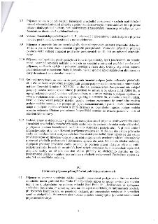 Strana 3 smlouvy obsahující body 3.7 až 4.1. Body 3.7-3.12 definují podmínky čerpání finančních prostředků, vracení prostředků, zákaz použití prostředků na urč…