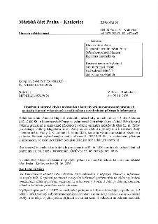 Městská část Praha – Královice, K Nedvězí 66, 104 00 Praha 10 - Královice, tel: 602329663, ID: z92bva7. Starosta městské části. Adresát: Hlavní město Praha, Ma…