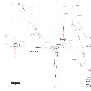 Situační plán a dopravní značení stavby, ulice Malešická, Za Vackovem, Na Mokřině. Zobrazeny parcely (např. č. 3505/14, 2799/22b, 2285/4, 2278/3, 2279/6, 2284/…