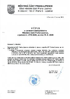 Výpis z usnesení Zastupitelstva Městské části Praha-Lipence, jednání č. 27/6-2026 ze dne 15. 6. 2026. Usnesení č. 480/2026: Zastupitelstvo schvaluje 4. úpravu…