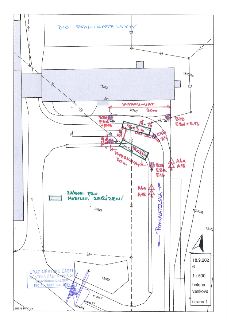 Situační nákres / plán 'DIO PODNIKATELSKÁ', zobrazující zábor pro mobilní zařízení (vyznačen zeleně o rozměrech 15x3m), vyznačení parkovacích ploch (VÝPARKOVÁT…