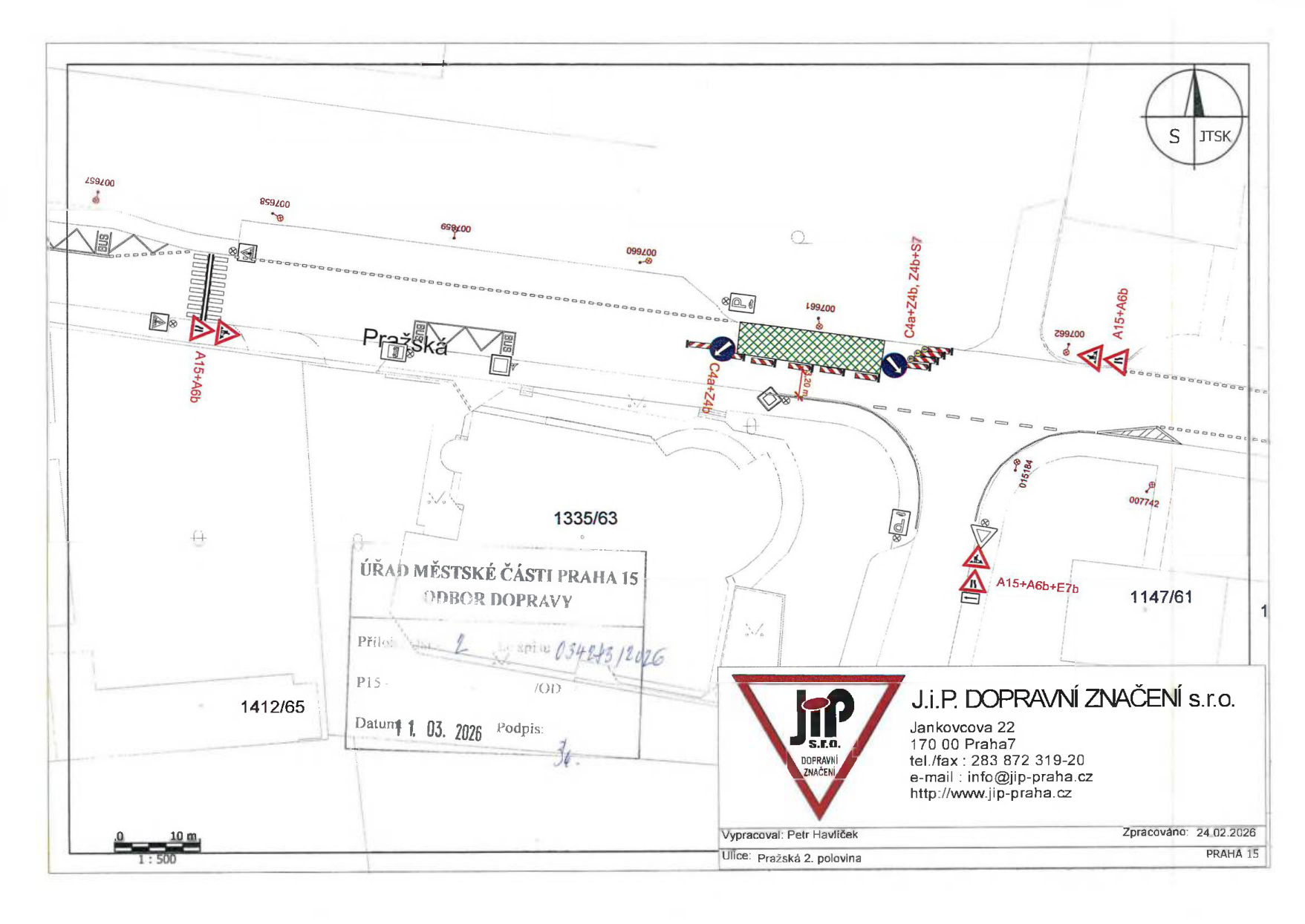 Dopravně-inženýrské situační schéma pro ulici Pražská v Praze 15.
