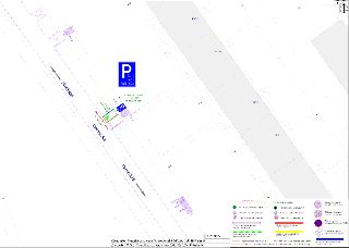 Situační plán dopravního značení. Ulice: Jablonecká, Jíretínská, Verneřická. Parcelní čísla v okolí: 412/50, 411/48, 410/46, 409/44. Zobrazeno umístění parkova…
