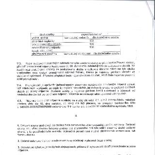 Výňatek ze smlouvy o nájmu obsahující tabulku služeb a právní ustanovení. Tabulka služeb: vodné, stočné (dle vodoměru), úklid části náplavky (136 m²), odvoz sm…