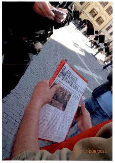 Časopis nebo leták s nápisem 'PRAGUE PANORAMA JOURNAL', 01/2025 SPRING, texty o Praze a jarních slavnostech (Traditional Czech Holidays and Celebrations, March…
