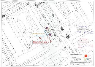 Situační nákres dopravního opatření pro stavbu (zábor pro stavbu 2x27 m², mobilní oplocení délka cca 22 m, značení B28, A15, E13 - PLATÍ OD... DO..., MIMO STAV…