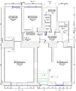 Plán stavby (půdorys) prostor s označením místností: 01 Restaurace (výška stropu 3,10 m), 02 Restaurace (výška stropu 3,19 m), 03 Salonek (výška stropu 3,04 m)…