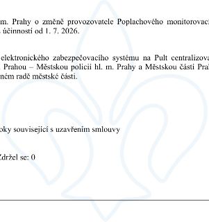 Výňatek z usnesení týkající se změny provozovatele poplachového monitorovacího systému. Text obsahuje: 'm. Prahy o změně provozovatele Poplachového monitorovac…