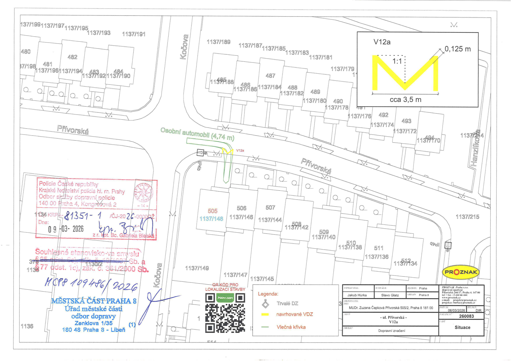Situační nákres dopravního značení v ulici Přívorská.