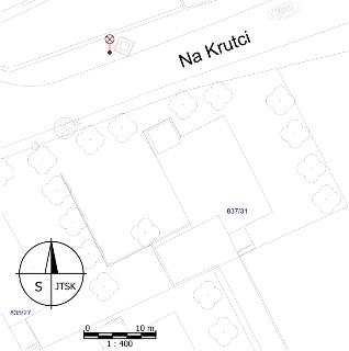 Situační nákres katastrální mapy, ulice Na Krutci, parcely 835/27 a 837/31, měřítko 1 : 400