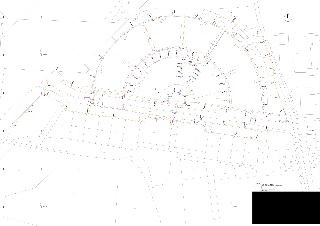 Technický výkres (situační plán) inženýrských sítí v obytné zóně. Mapa obsahuje souřadnicovou síť (např. 1046800, 1047000, 751300, 751400, 751450) a velké množ…