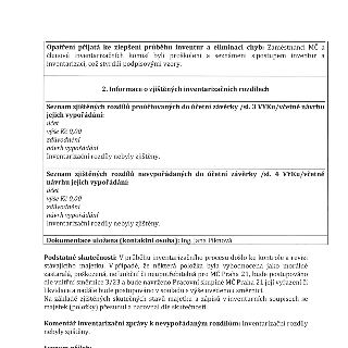 Text z úředního dokumentu týkající se inventarizace: 
- Opatření přijatá ke zlepšení průběhu inventur a eliminaci chyb: Zaměstnanci MČ a členové inventarizační…