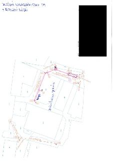 Projektová dokumentace dešťové kanalizační stoky 'DA' a retenční nádrže. Obsahuje situační nákres trasy kanalizace s označením šachet (UV1 až UV6, DA0 až DAA),…