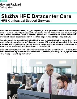 Informační leták ke službě 'HPE Datacenter Care' (DC) od společnosti Hewlett Packard Enterprise. Služba je popsána jako komplexní, na míru připravené řešení se…