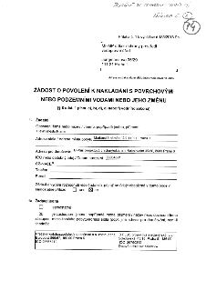 Zápis rukou v horní části: ČERPÁNÍ ZE STAVEBNÍ JÁMY (1), PŘÍLOHA Č. 3, (74). Příloha č. 1 k vyhlášce č. 183/2018 Sb. MHMP odbor ochrany prostředí vodoprávní úř…