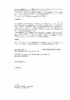 Naskenovaná stránka rozhodnutí Magistrátu hl. m. Prahy ohledně aktualizace povolení pro umístění reklamního zařízení (RZ) u komunikace „Kbelská“ ve směru jízdy…