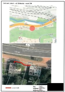 Dokument 'Ústí nad Labem - ul. Střelecká - nové OM'. Obsahuje mapu širších vztahů s vyznačeným místem v ulici Střelecká poblíž křížení s ulicí Žižkova a Na Vět…