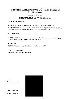 Usnesení Zastupitelstva MČ Praha-Suchdol č.j. 19/7/2026 ze dne 16. 4. 2026. 1) bere na vědomí: a) závěrečnou zprávu Participativního rozpočtu MČ Praha-Suchdol…
