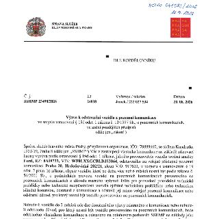 Výzva k odstranění vozidla z pozemní komunikace, č. j. SSHMP 23498/2026, ID 28438, ze dne 20. 08. 2026. Vydala Správa služeb hlavního města Prahy (SSHMP). Adre…