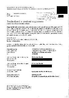MAGISTRÁT HLAVNÍHO MĚSTA PRAHY, ODBOR SPRÁVNÍCH ČINNOSTÍ VE ZDRAVOTNICTVÍ A SOCIÁLNÍ PÉČI. Sp. zn.: S-MHMP/116642/14/ZDR, Datum: 11.02.2014. Rozhodnutí o zruše…