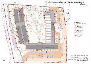 Situační nákres projektu 'Domov seniorů Dolní Počernice', ověřovací studie, datum 08.2024. Investor: Hlavní město Praha, projekt: BOMART spol. s r.o., spoluprá…