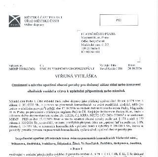 MĚSTSKÁ ČÁST PRAHA 1, ÚŘAD MĚSTSKÉ ČÁSTI, Odbor dopravy. HLAVNÍ MĚSTO PRAHA, Magistrát hl. m. Prahy, Odbor bezpečnosti, Mariánské nám. č. 2/2, 110 00 Praha 1,…
