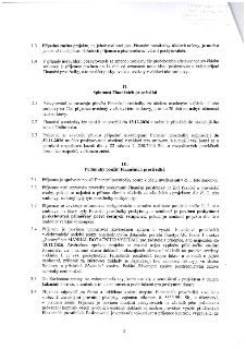 Druhá strana smlouvy o poskytnutí finančních prostředků. Obsahuje body 1.3 a 1.4 (změna projektu), článek II. 'Splatnost Finančních prostředků' (body 2.1 až 2.…