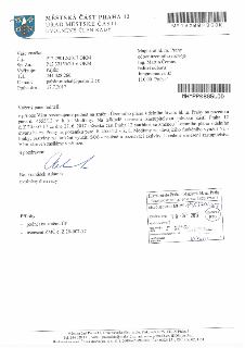 Úřední dopis Městské části Praha 12 ze dne 17. 7. 2017 adresovaný Magistrátu hl. m. Prahy. Předmětem je podnět na změnu Územního plánu sídelního útvaru hl. m.…