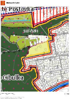 Výřez z Metropolitního plánu Prahy (měřítko 1:2 500) zobrazující oblast Cibulka. V mapě jsou vyznačeny ulice: Plzeňská, Zahradníčkova, U Cibulky, Nad zámečkem,…