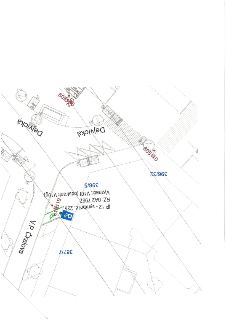 Situační nákres dopravního značení a parkovacího stání na ulicích Dejvická a V. P. Čkalova (parcelní čísla 396/32, 396/5, 387/7). Texty v plánu: 'V.P. Čkalova'…