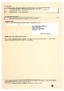 Část formuláře žádosti o povolení záměru: D. Dokumentace (ID dokumentace: SR00X020YK57), E. Provádění stavby nebo zařízení (dotaz na použití sousedního pozemku…