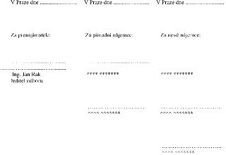 Závěrečná část dokumentu s podpisy tří stran: pronajímatele, původního nájemce a nového nájemce. Obsahuje text: 'V Praze dne ....................', 'Za pronají…