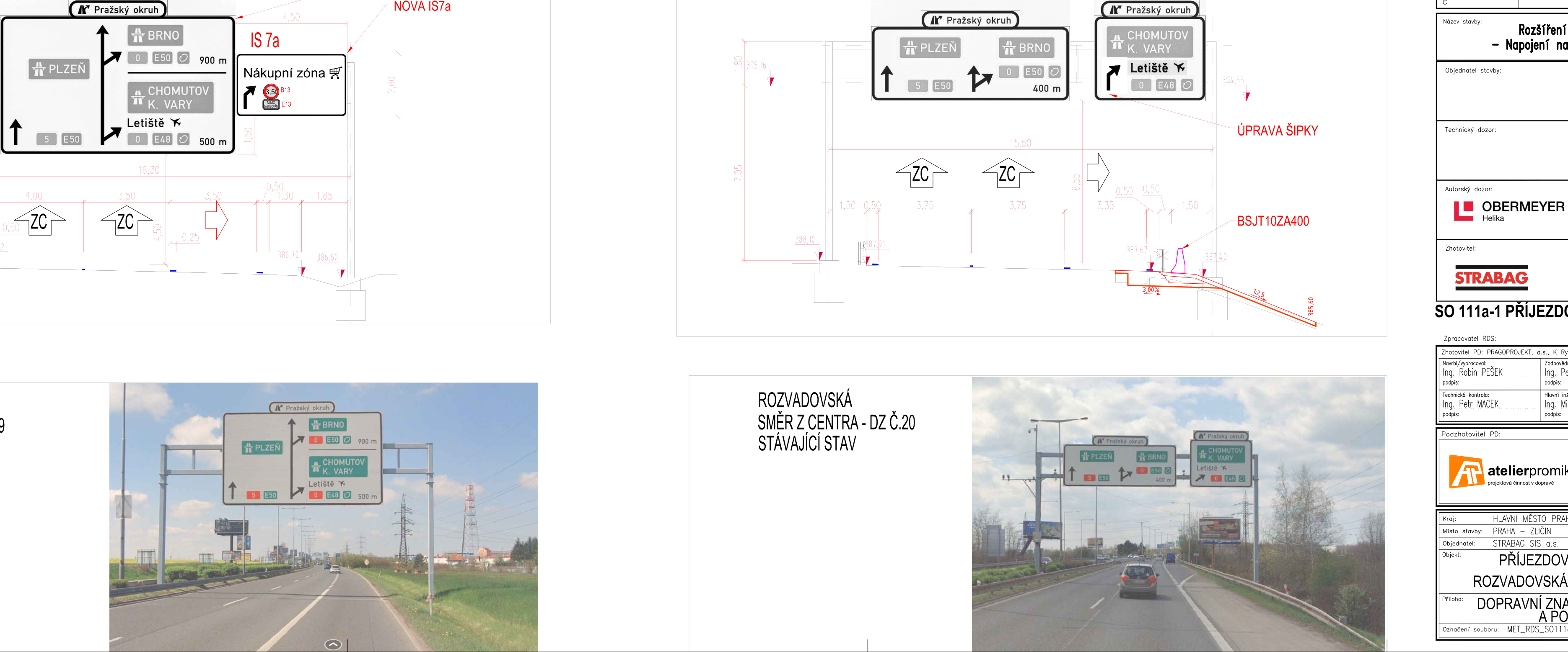 Plán stavby a technické schéma umístění dopravního značení nad vozovkou.