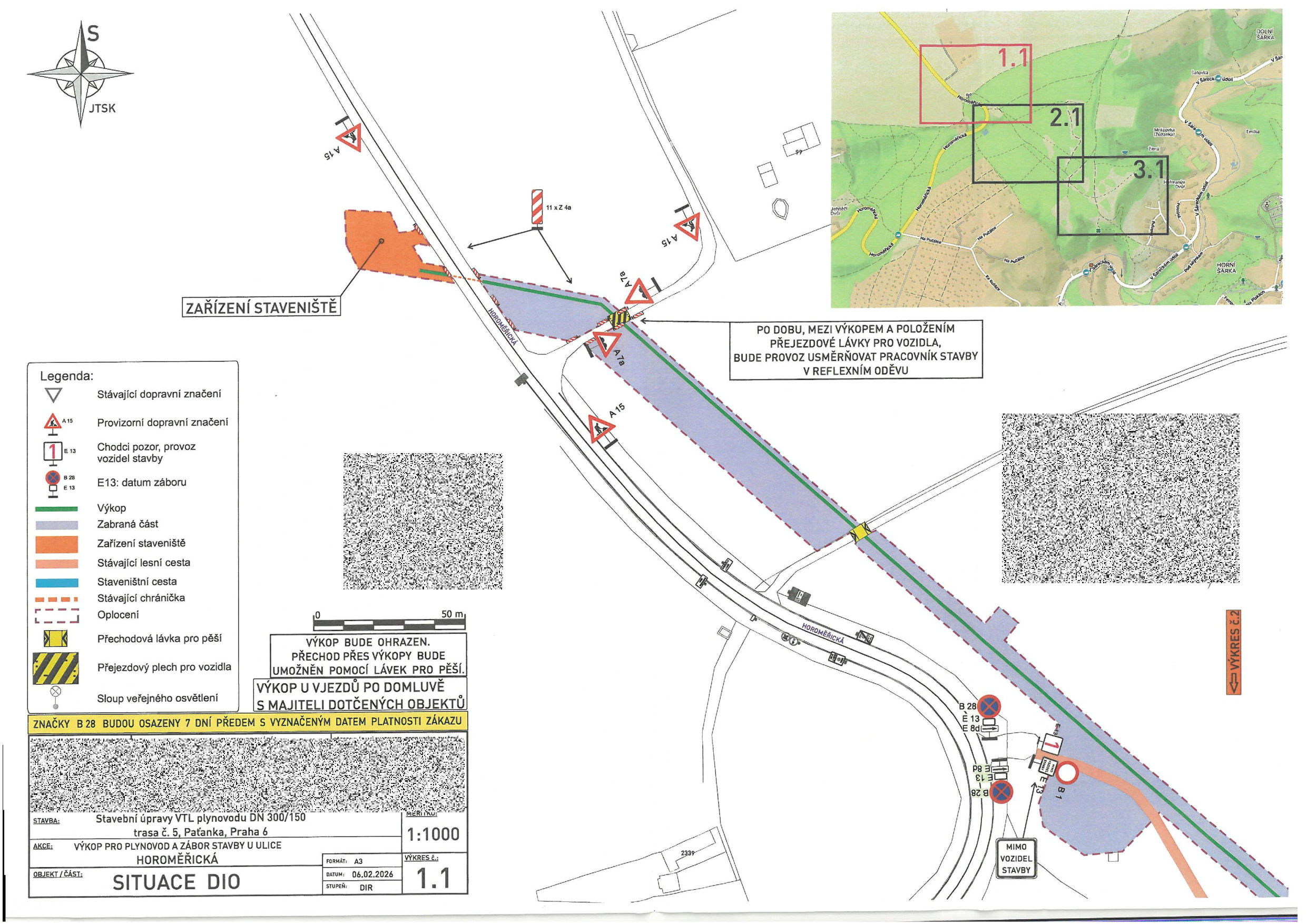 Dopravně inženýrské opatření (DIO) pro stavební úpravy VTL plynovodu v ulici Horoměřická.