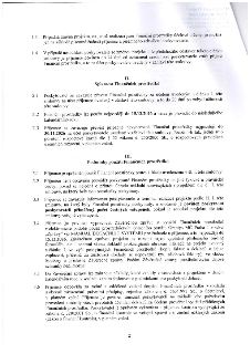 Strana 2 smlouvy o poskytnutí dotace. Obsahuje články: 1.3 (změna projektu), 1.4 (vrácení prostředků při nesouhlasu), II. Splatnost Finančních prostředků (2.1…