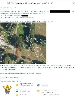 E-mailová komunikace ohledně prodeje části parcely v k.ú. Heřmanovice. Obsah: Návrh rozdělení pozemku: červeně označená část cca 400 m2 (pro budoucího vlastník…