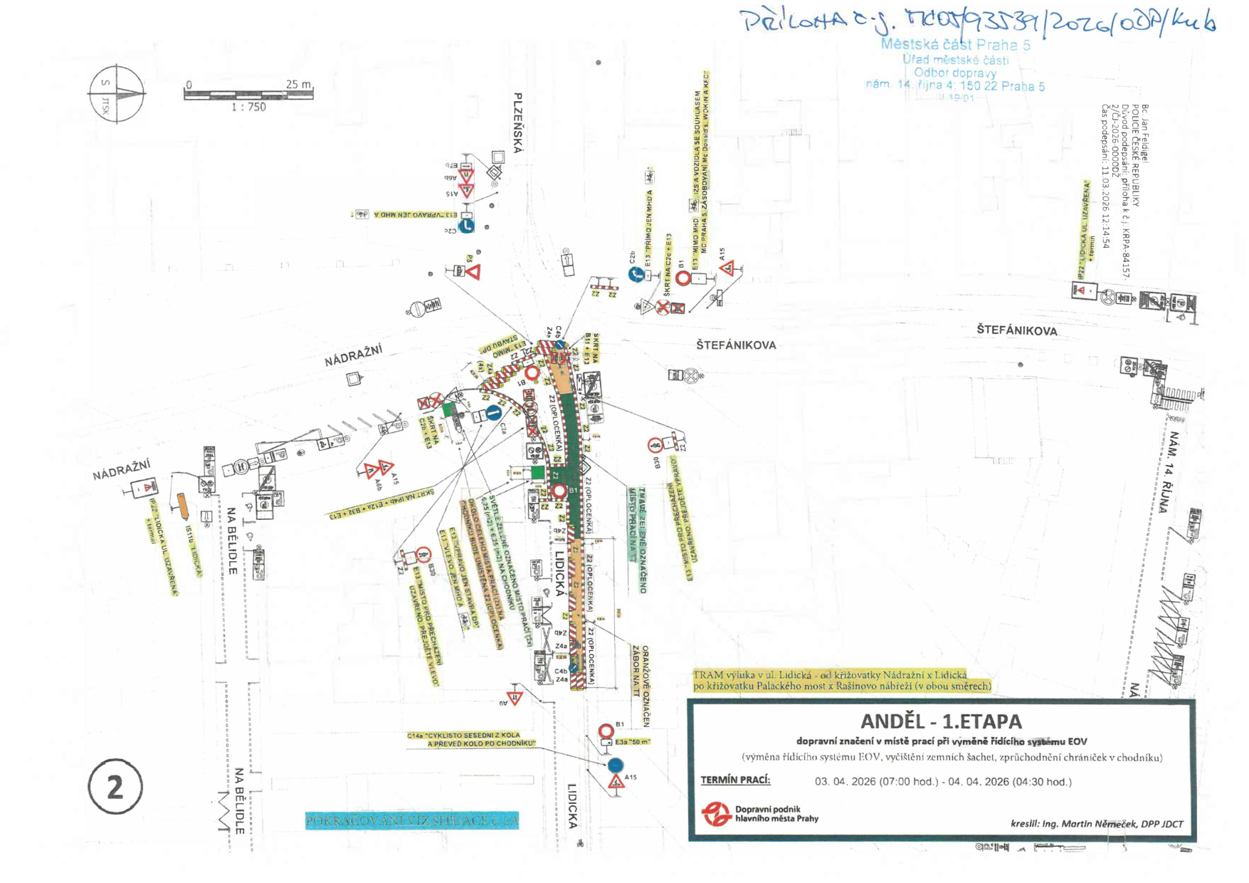 Dopravně-inženýrské schéma uzavírky a omezení provozu v ulici Lidická v Praze 5.