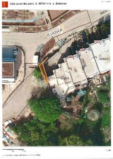 Situační nákres části pozemku parc. č. 4674/1 v k. ú. Smíchov, datum 10. 9. 2024. Mapa zobrazuje vyznačenou plochu (zvýrazněnou oranžovou barvou) v blízkosti u…