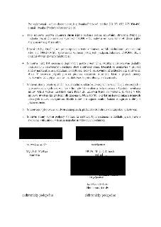 Závěrečná část smlouvy obsahující administrativní ustanovení (účinnost, změny, zveřejnění, vyhotovení) a podpisy. Kontaktní osoba: Ing. Ivanka Ptáčková, tel. 2…