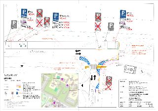 Situační nákres dopravních úprav (Chaplinovo náměstí, Místo 2, Lohniského), Městská část Praha 5, zpracovatel Syrový - dopravní ateliér s.r.o., datum 16.04.202…