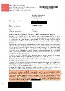 Úřední dokument Magistrátu hlavního města Prahy (MHMP), odbor evidence majetku, ze dne 02.03.2022, č.j. MHMP 497184/2022. Předmět: Vyjádření k projektu 'Vila d…